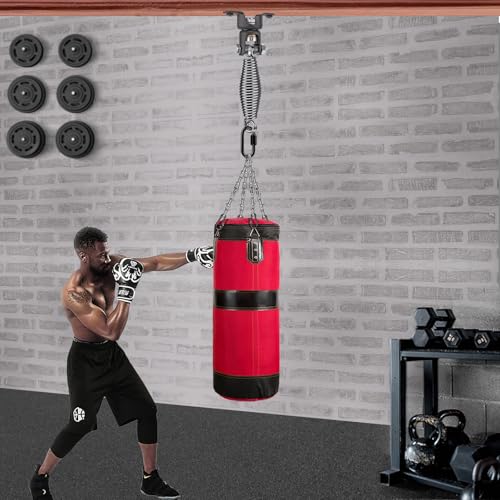 BeneLabel Heavy Bag Ceiling Mount with Spring & Chains 360° Rotation Punching Bag Ceiling Hanger with Bearings Boxing Bags Holder Hardware with 2 Wood Screws and 2 Expansion Screws - color: Hanger with 7.1" Oval Spring (440 LBs Capacity)