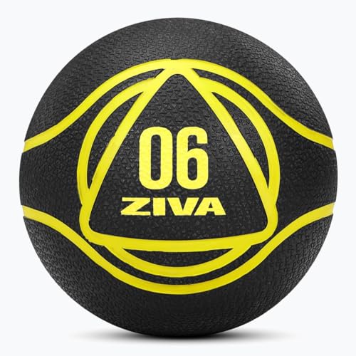 ZIVA Medicine Ball – Durable Rubber Weighted Ball with Easy-Grip Textured Shell for Core, Balance and Strength Training – Commercial Quality (Black, 4–20 lb) - style: 6lb Black