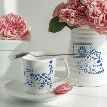 SUPERDANT 5 Pcs Cat Underglaze Transfer Pottery Decal Ceramic Cat Decal for Mugs Plates Blue - style: Cartoon Cat