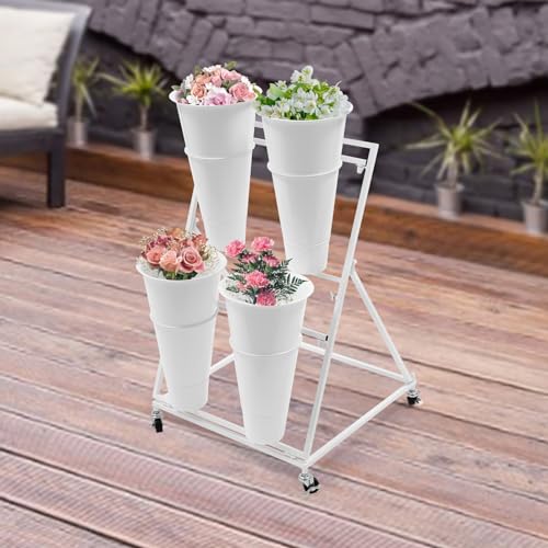 Flower Display Stand with 4 Buckets, 2 Layers, Cut Flowers Shelf Display Holder for Outdoor, Indoor, Patio, Garden, Living Room, Florist, White - style: 2 Layers 4 Buckets White