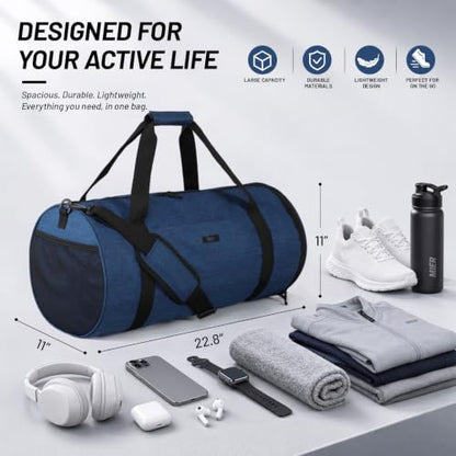 MIER Medium Gym Duffle Bag with Shoe Compartment & Wet Pocket, 35L, Navy - color: navy blue, size: 35L