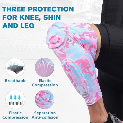 Knee Calf Padded Leg Compression Sleeve Thigh Shin Brace Protective Gear for Football Basketball Volleyball Soccer Baseball Tennis Youth Girls Adult Pink M (1 Pair) - color: Pink, size: X-Large