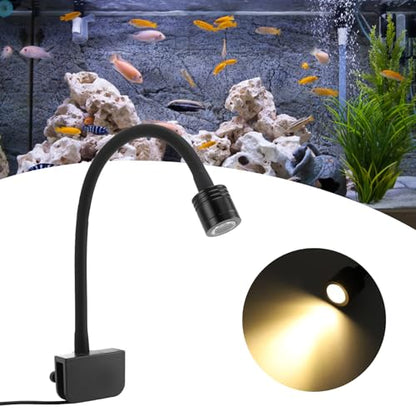 Omabeta LED Aquarium Clamp/Holder On Light for 3-6 Gallon Fish Tank, Adjustable Clamp Lamp for Plants and Fish, USB Power Supply, Aluminum Alloy + Silicone Soft Tube (Neutral Light) - size: Neutral Light