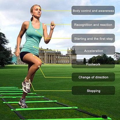 Adjustable Speed Training Hurdles Fitness & Speed Training Equipment with Agility Ladder - Plyometric Fitness & Speed Training – Hurdle/Obstacles for Soccer, Football, Track & Field - color: Green