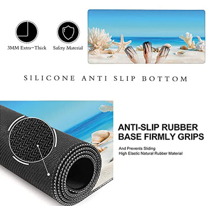 Seashells on Tropical Beach Extended Gaming Mouse Pad Large Desk Mat with Non-Slip Rubber Base and Stitched Edges,Keyboard Mouse Mat Desk Pad for Work,Game,Office,Home 35.4 * 15.7 Inch