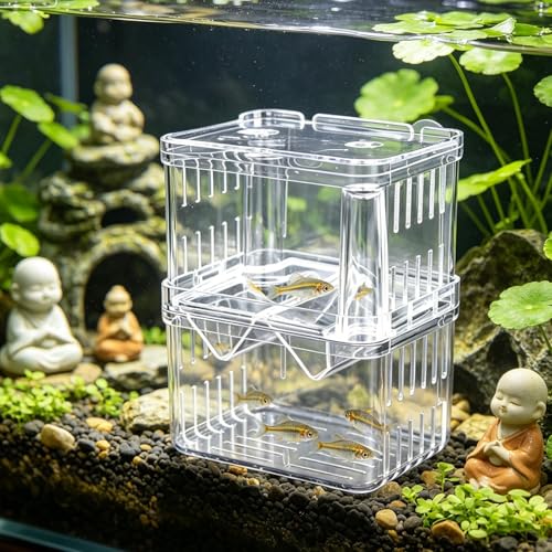 Breeder Box for Fish Tank, Transparent Floating Acclimation Hatching Incubator Box with Suction Cups, for Shrimp Guppy Platy Nursery, Hotel Lobby pet Store Cafe Aquarium Decor