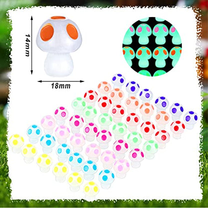 Queekay 50 Pcs Mini Resin Mushroom Luminous Tiny Mushroom Glow in The Dark Ornament for Dollhouse Garden Decoration DIY Craft Micro Landscape Aquarium Party Decor