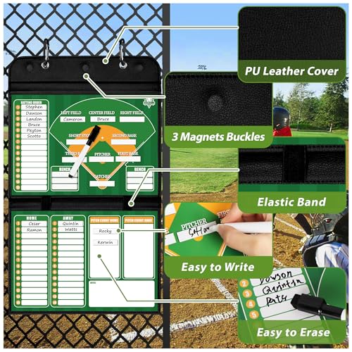 Magnetic Baseball Coach Clipboard, Dry Erase Coach Lineup Board, Premium Tactical Baseball Coaching Board with 40 Lineup Cards and Marker, Dugout Display Softball Coaching Accessories - color: C-foldable