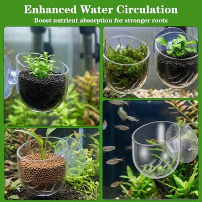 2 Pcs Aquarium Plant Holder, Live Aquarium Plants Holder with Suction Cup, Plastic Fish Tank Plant Pots, Clear Red Worm Fish Feeder for Aquascape Decoration