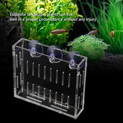 Aquarium Plant Holder, Fish Tank Plant Holder Cup, Acrylic Planter Grass Container with Suction Cups for Water Feature Decoration