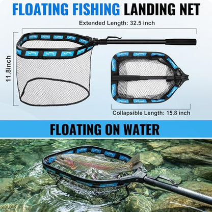 PLUSINNO Fishing Gear- Fishing Rod and Reel Combos, Fishing Backpack, Fishing Net, Fishing Bag with Rod Holders and Tackle Box for Freshwater/Saltwater, Fishing Gifts for Men - style: Black Backpack With Rod&net