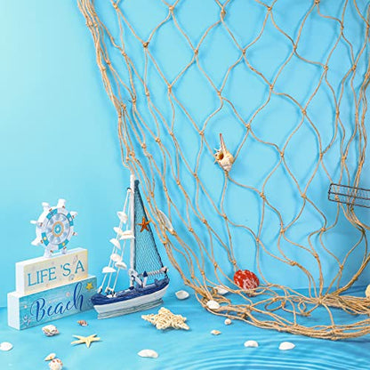 Boao Natural Fish Net Decorations for Pirate Party, Cotton and Linen Fishing Net Prop Pirate Ship Decoration for Hawaiian Fishnet Decor Nautical Themed Birthday Party Supplies(10 Pack)