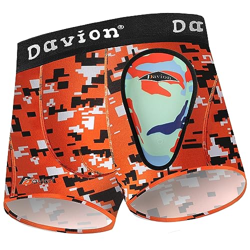 Davion Youth Boys Baseball Cup Underwear with Soft Protective Athletic Cup Compression Shorts for Football, Lacrosse - color: Orange Camo, size: X-Large