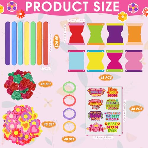 Frienda 48 Set Mother's Day Crafts Kit for Kids Happy Mother's Day Flower Pot Mom Make Your Own Flowers Pot Craft DIY Floral Paper for Classroom Activities Mothers Gifts Spring Party Favors - style: Flower Pot