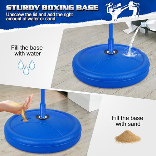 Punching Bag Set Toy with Boxing Gloves, Ideal Birthday for Kids Ages 3-8+ - color: Blue