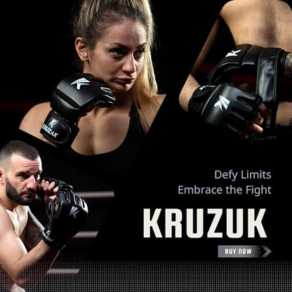 Kruzak MMA Gloves, Half-Finger Boxing Mitts with Hand Wraps - color: Black, size: Small-Medium