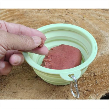 Collapsible Silicone Bait Bowl, Portable Foldable Fishing Bait Tray with Carabiner Clip, Green
