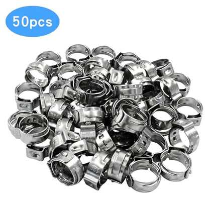 Litoexpe 50 Pcs Single Ear Hose Clamp 10.3mm-12.8mm, Hose Crimp Clamps Ear Crimp Rings, Stainless Steel Pinch Clamp for Securing Pipe Hoses and Automotive - size: 10.3mm-12.8mm