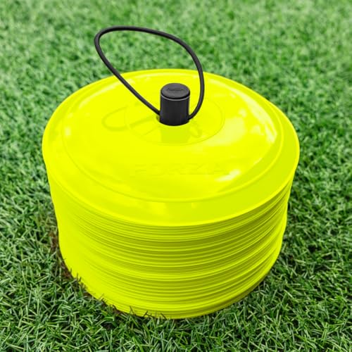 FORZA Flat Training Marker Cones | Durable Multi-Colored Sports Marker Cones for Sports & Fitness Drills - Pack of 50 - color: Yellow