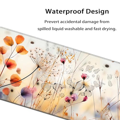 35.4 x 15.7 in, XXL Large Mouse Pad for Desk, Extended Keyboard Mouse Mat for Computer Office, Big Mouse pad with Stitched Edges, Gaming Pc-Wild Grass and Flowers - color: Wild Grass and Flowers