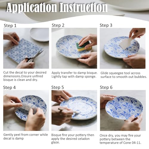 SUPERDANT 6PCS Flowers Leaf Underglaze Paper Transfer Paisley Transfer Papers for Clay Ceramic Porcelain Under Glaze Transfers for Pottery Enamel Decals Blue Underglaze Decal Handcrafted Gifts - style: Flower Pattern