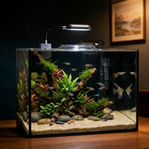 Glass Fish Tank, 2.8 Gallon Betta Fish Tank Aquarium Starter Kit with Filter and Light, Small Desktop Aquarium Kit for Betta, Goldfish, Small Fish or shrimg