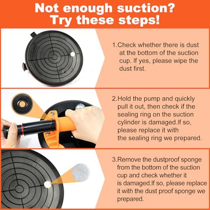 Suction Cups for Glass & Tile, 8" Heavy Duty Suction Cup with Pump/Gauge, 3-Layer Design Holds 880 lbs Vacuum Lifter for Large Granite, Metal, Windows, Countertop Installation