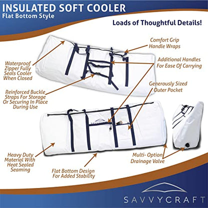 Savvycraft Waterproof Leakproof Insulated Fish Kill Bag, Heavy Duty Soft Fish Storage Bag with Easy Grip Handles, White 60" L x 12" W x 22" H - style: Flat Bottom: 60"l X 12"w X 22"h