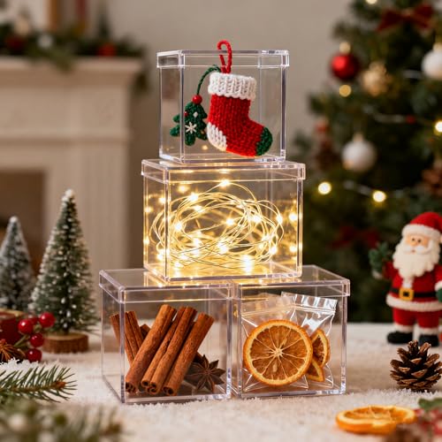 Clear Acrylic Candy Box with Lid Acrylic Decorative Boxes Acrylic Square Cube for Vanity Jewelry Accessories - size: 2.6 x 2.6 x 2.6 Inch