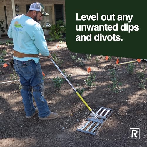Rocklin™ Lawn Leveling Rake 30 Inch, Stainless Steel Lawn Leveler for Homeowners, Residential Leveling Rake for Soil, 78” Handle Yard Tools, for Dad, Husband & Men