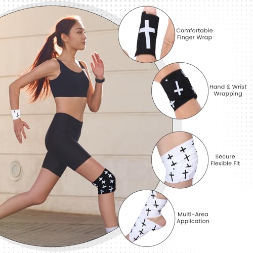 4 Rolls Wrist Tape Baseball with Cross 2in x 23ft Christian Cotton Wrist Wrap for Soccer Football Baseball Gymnastics Boxing Christian Church First Aid Injury Wrap(White+Black) - color: White+black