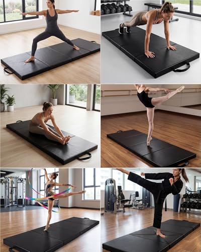 Garvee Gymnastics Mat, 6.2Ft 2-Inch Thick 4-Fold | Exercise Floor Mat for Home Gym, Portable Yoga Mat for Pilates, Aerobics, Martial Arts & Training - size: 6x2ftx2"-black