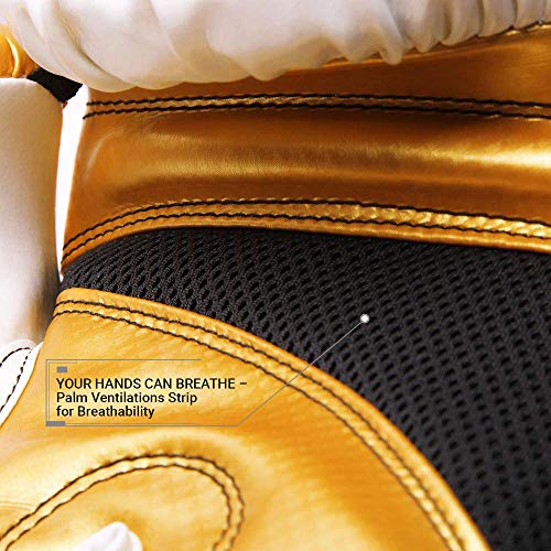 Revgear Pinnacle Boxing Glove | Entry Level | Comfortable & Stylish - color: White/Gold, size: 14OZ