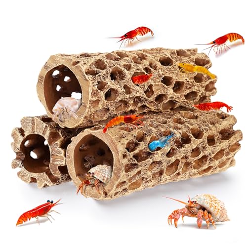 6“ Resin Cholla Wood Aquarium Décor Wood- Realistic Shrimp Hideout & Climbing Toy (6" L×2”Dia, 3pcs)