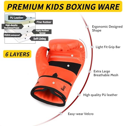 Boxing Gloves for Kids & Toddler & Youth - color: Pumpkin, size: 4oz