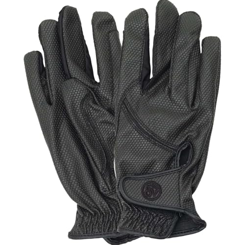 Ovation Unisex Tek-Flex Riding Gloves | Durable All-Season Leather Gloves with Touch Screen and Hook & Loop Wrist Closure - color: Black/Black, size: Large