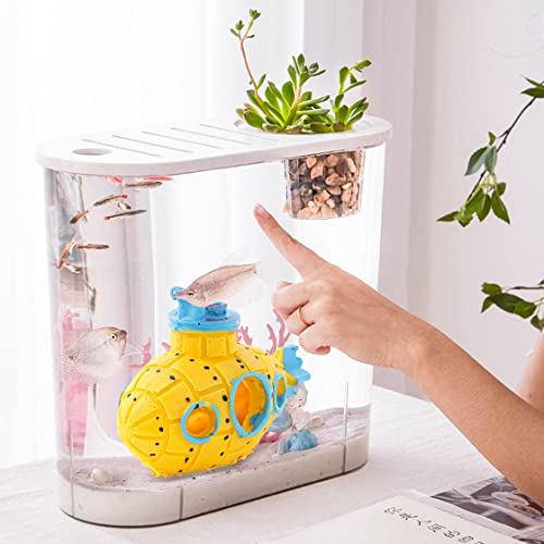 Resin Hollow Submarine Fish Tank Decorations Aquarium Shrimp Hideout Aquarium Ornament Hiding Cave Shelter for Shrimp Betta Lizards Hideaway Decor (Submarine Yellow)