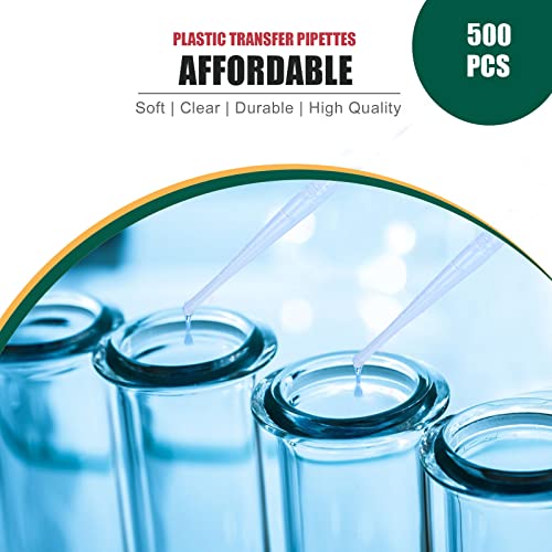 500PCS 3ML Plastic Dropper Pipettes, Disposable Eye Dropping Pipettes for Essential Oils, Home Use, Science Class, Lab Experiments, DIY Art