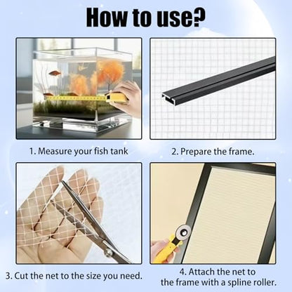 Clear Fish Tank Net, Cuttable Aquarium Lid, Plastic Aquarium Mesh, Fish Tank Top Cover, Screen Cover to Prevent Jumping Fishes, 4 x 4.7 feet