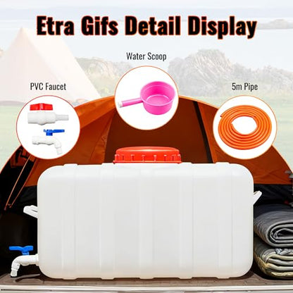 13Gallon/50L Water Storage Tank, Portable Water Tank for Outdoor Camping, Farms and Gardens, Rectangular Translucent White