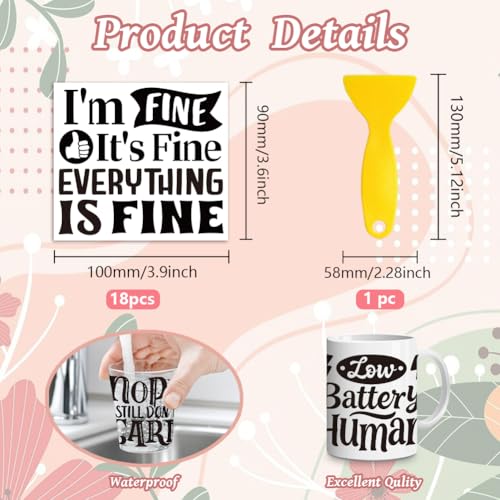 Peacoblue 18 Sheets Rub on Transfers for Crafts, Funny Satirical Quotes 3.6"x3.9" UV DTF Cup Wraps Waterproof Cold Transfers Stickers for Wood Glass Metal Cup Tumblers Mirrors Mugs Home Decor