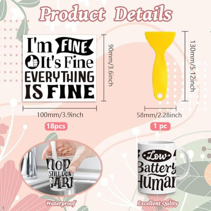 Peacoblue 18 Sheets Rub on Transfers for Crafts, Funny Satirical Quotes 3.6"x3.9" UV DTF Cup Wraps Waterproof Cold Transfers Stickers for Wood Glass Metal Cup Tumblers Mirrors Mugs Home Decor