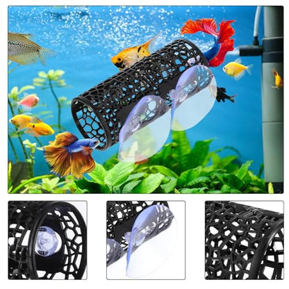 2 Pcs Betta Fish Toy Tunnels Small Hole Hollow Cave Betta Tunnel Guppies Hideout Tube with Suction Cup for Small Fish & Shrimp Hiding Resting Playing (Black)