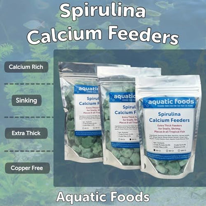 Spirulina Enriched Calcium Feeders for Shrimp, Snails, Crabs, Crayfish, Pleco, Catfish, All Tropical Fish…50 Count Bag