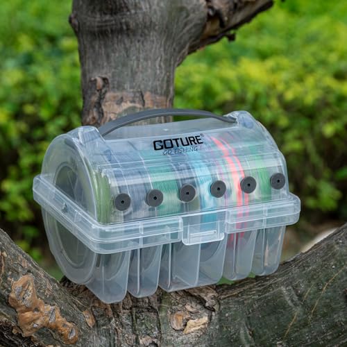 Goture Fishing Line Storage Box 1/2Pcs, 6(2 Large + 4 Standard) Slots Fishing Line Case, PP Clear Visibility Fishing Line Organizer, Silicone Holes Line Spool Box