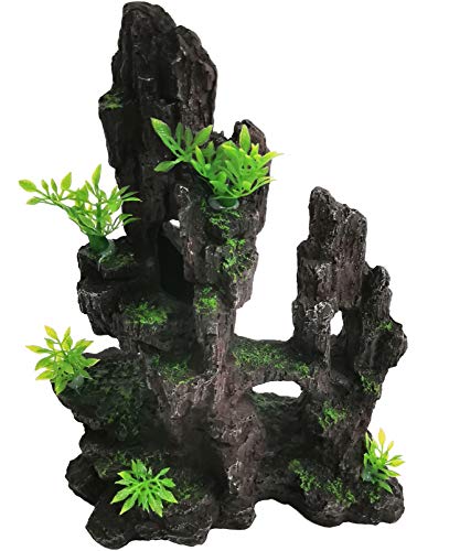 Aquarium Mountain View Stone Resin Fish Tank Decoration Betta Hideout Caves Rockery Landscape Tree Rock Hiding Cave Decor for Small Fish Shrimp Play Ornament