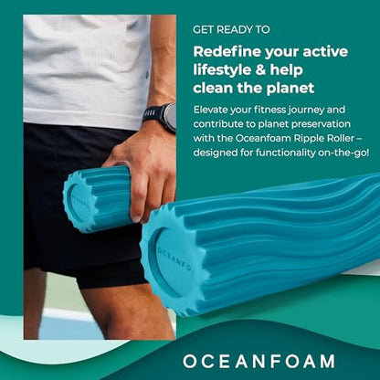 Oceanfoam Ripple Travel Foam Roller (11" x 3.35") Firm Mini Foam Roller for Physical Therapy, Deep Tissue Massage, Back Pain, High Density, Ergonomic Wave Textured, Yoga, Pilate, Exercise (Miami Blue) - color: Miami Blue