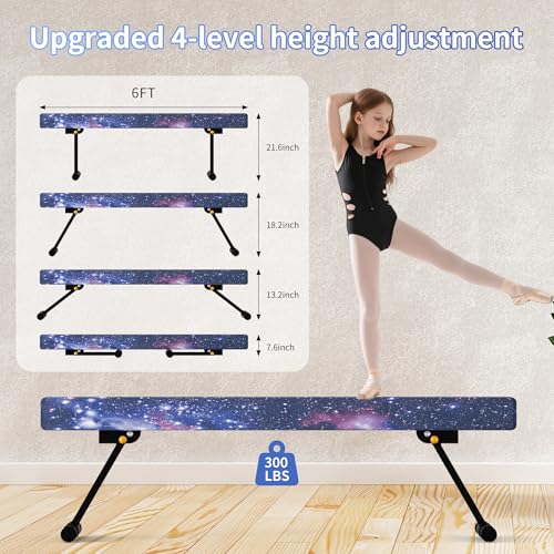 EL&IT·Wings 6/8ft Gymnastic Balance Beam,Adjustable High and Low Level Floor Beam - color: Universe, size: 6FT