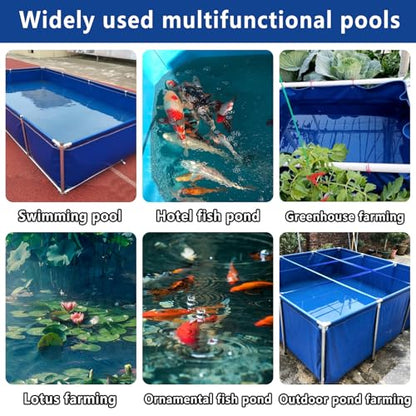Large Outdoor Fish Holding Tank with Drain Valve, Canvas Fish Pond.Large Outdoor Fish Holding Tank Above Ground PVC Pool Pond for Koi & Turtles Durable Steel Frame Aquarium Liners Ideal for