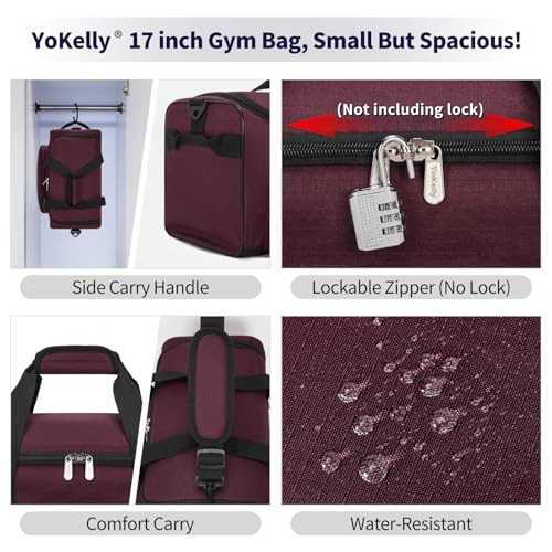 25L Small Gym Sport Duffel Bag, 17 inch, Maroon - color: Maroon